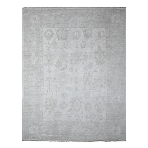 Huntington White, Wool Weft with Rural All Over Motifs Design, Vegetable Dyes, Hand Knotted, Afghan Angora Oushak, Oriental 