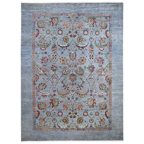 Window Gray, Sultani Motif with Tabriz All Over Shah Abbass Flower Design Featuring a Plain Border, Soft and Vibrant Wool, Hand Knotted, Oriental Rug