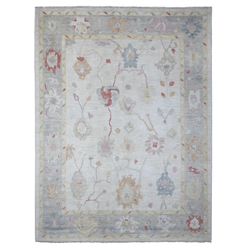 Gainsboro Gray, Afghan Wool Weft, Hand Knotted, Vegetable Dyes, Angora Oushak With Tribal Elements All Over Design, Oriental Rug