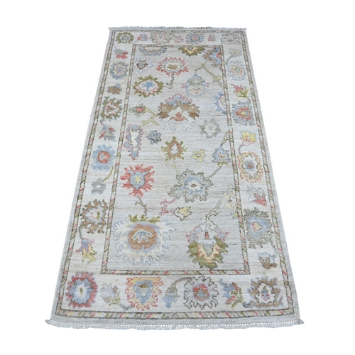 Ice Gray, Afghan Angora Oushak With Vegetable Dyes, Hand Knotted, Wool Weft, Vibrant Tribal Flower All Over Design, Runner Oriental 