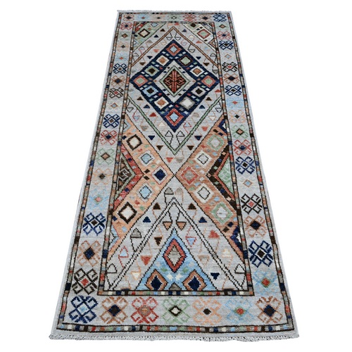 Silver Gray, Hand Knotted Organic Wool, Anatolian Village Inspired Subtle Design, Vegetable Dyes, Runner Oriental Rug