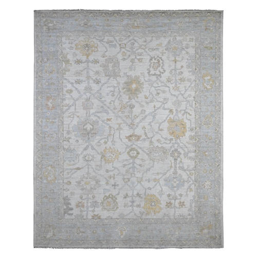 Lexicon White, Hand Knotted Soft Wool Foundation, Vegetable Dyes With Tribal Flower And Leaf All Over Design, Afghan Angora Oushak, Oriental 