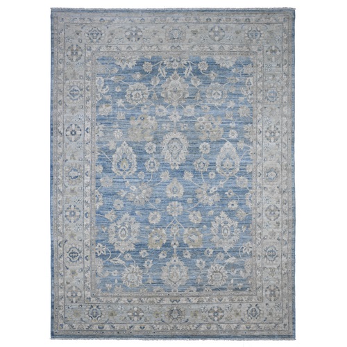 Pacific and Pale Blue, Hand Knotted, Fine Peshawar Vegetable Dyes, All Over Floral Mahal Design, Vibrant Wool, Oriental Rug