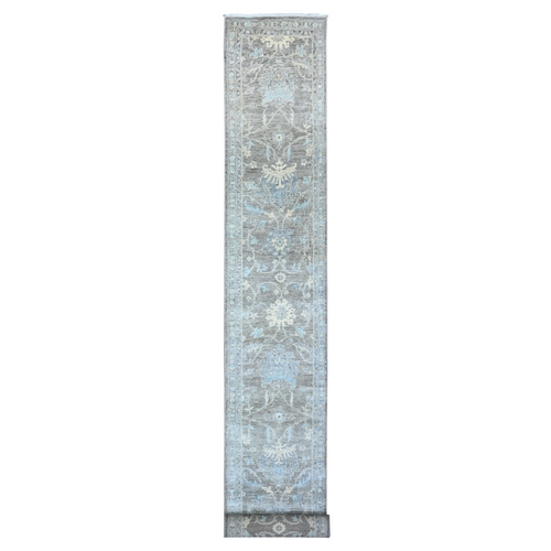 Perfect Gray, All Over Mahal Design, Vegetable Dyes, Hand Knotted, Vibrant Wool, Oversized Runner Oriental Rug
