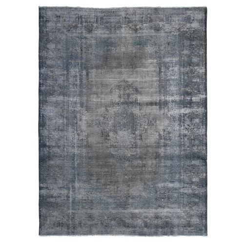 Rhythm Gray, Hand Knotted Organic Wool, Distressed And Worn Look, Ends And Sides Secured, Broken Design, Vintage Persian Kerman, Sheared Low, Oriental 