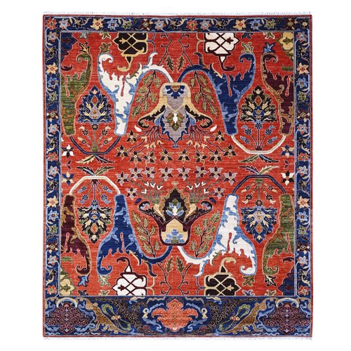 Cherry Red, Hand Knotted Vegetable Dyes, All Over Colorful Persian Bijar Design, Vibrant Wool, Oriental Rug