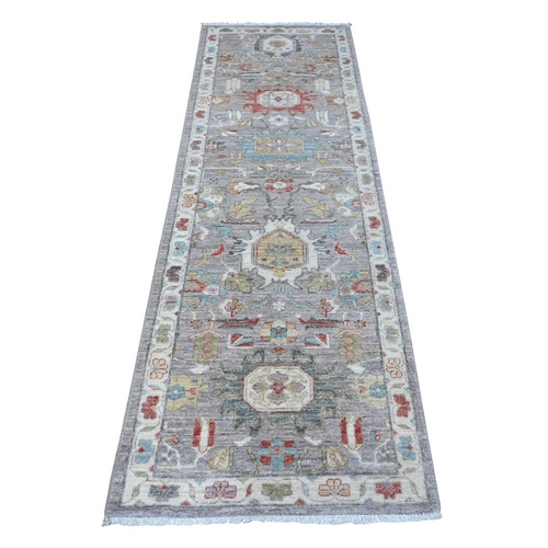 Koala Gray With Pure White, Natural Dyes, Fine Aryana North West Persian Design, Hand Knotted, All Wool, Runner Oriental Rug