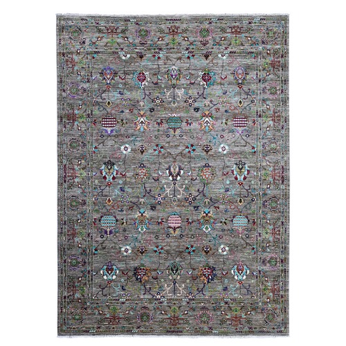 Thunder Gray, Afghan Sultani Pomegranate Design, Vegetable Dyes, Hand Knotted, All Wool, Oriental Rug 