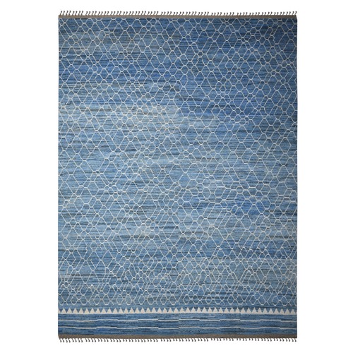 Alaskan Blue, Hand Knotted, Wool On Wool Foundation, Natural Dyes, All Over Hexagon Pattern, Pure Wool, Marmoucha Inspired Moroccan Weave, Extra Large Oriental Rug