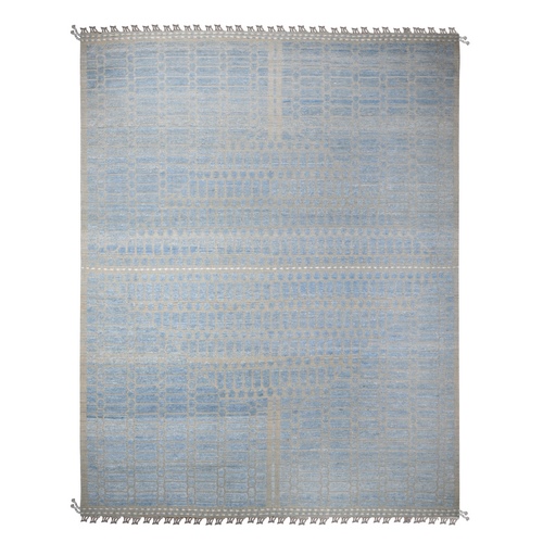 Little Boy Blue, Hi-Low Embossed Pile, Vibrant and Soft Wool, Hand Knotted, Moroccan Weave Ben Ourain Design Oversized Oriental Rug