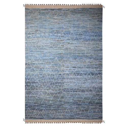 Queen Blue, Zemmour Moroccan Weave Inspired Design, Soft and Shiny Wool Hand Knotted, Vegetable Dyes, Wool On Wool, Oversized Oriental Rug