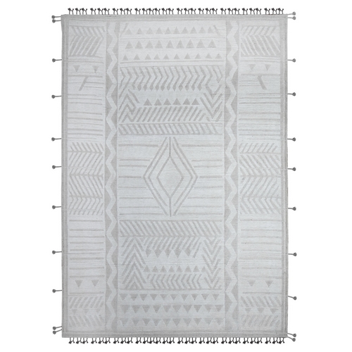 Promenade White, Hand Knotted, Organic Wool Beni Ourain Geometric Moroccan Design, Embossed Pile, Tone On Tone, Vegetable Dyes, Oriental Rug