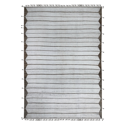 Daisy White, Hand Knotted, Horizontal Line Pattern Moroccan Oulad Bousbaa Design, Shiny Wool, Densely Woven, Vegetable Dyes, Oriental Rug