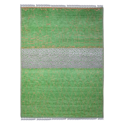 Parakeet Green, Natural Dyes, Chiadma Moroccan Pattern, Extra Soft Wool, Hand Knotted, Oriental Rug
