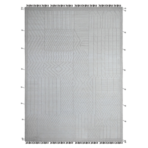 Absolute White With Goose Gray, Hand Knotted 100% Wool, Natural Dyes, Embossed Pile, Tone On Tone, Beni Ourain Moroccan Design Oriental Rug