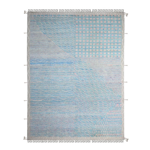 Maya Blue, Moroccan Weave Oulad Bousbaa Design Hand Knotted, Soft and Shiny Wool, Natural Dyes, Oriental Rug