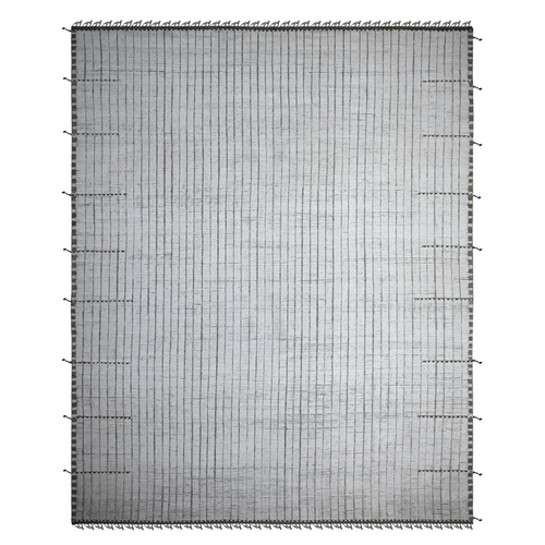 Paper White, Hand Knotted Vegetable Dyes, Oulad Bousbaa 100% Wool, Moroccan Weave Geometric Vertical Line Design, Oriental Oversized Rug