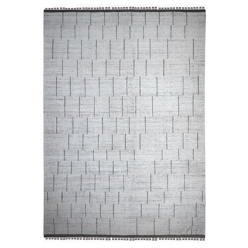 Silky White, Moroccan Weave Chiadma Influenced Geometric Design, Hand Knotted, All Wool, Oversized Oriental Rug