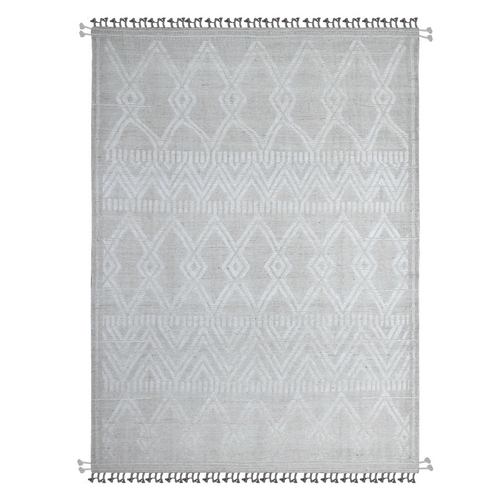 Atrium White, Natural Dyes, Moroccan Weave Influenced Marmoucha Geometric Pattern, Extra Soft Wool, Hand Knotted Oriental Rug