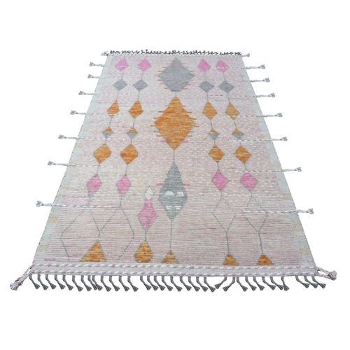 Dark Pastel Pink, Hand Knotted Shiny Wool, Moroccan Weave Influenced Chiadma Design, Tone On Tone Natural Dyes, Oriental Rug