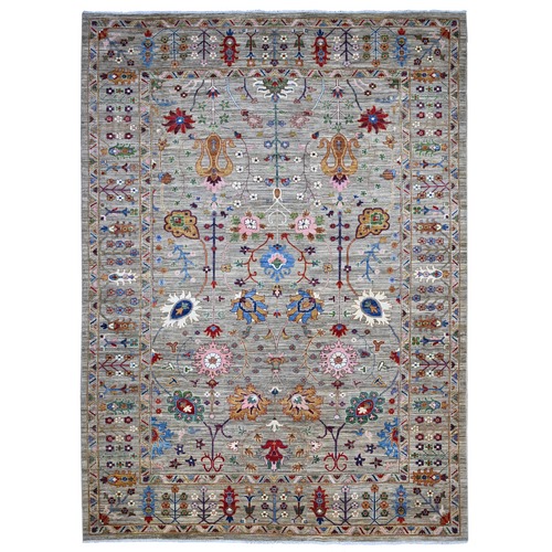 Storm Gray, Hand Knotted Afghan Sultani All Over Floral Pattern, Soft and Vibrant Wool, Natural Dyes Oriental Rug
