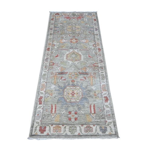 Gentle Gray, Natural Dyes, Fine Aryana, Hand Knotted North West Persian Design, Velvety Wool, Runner Oriental Rug