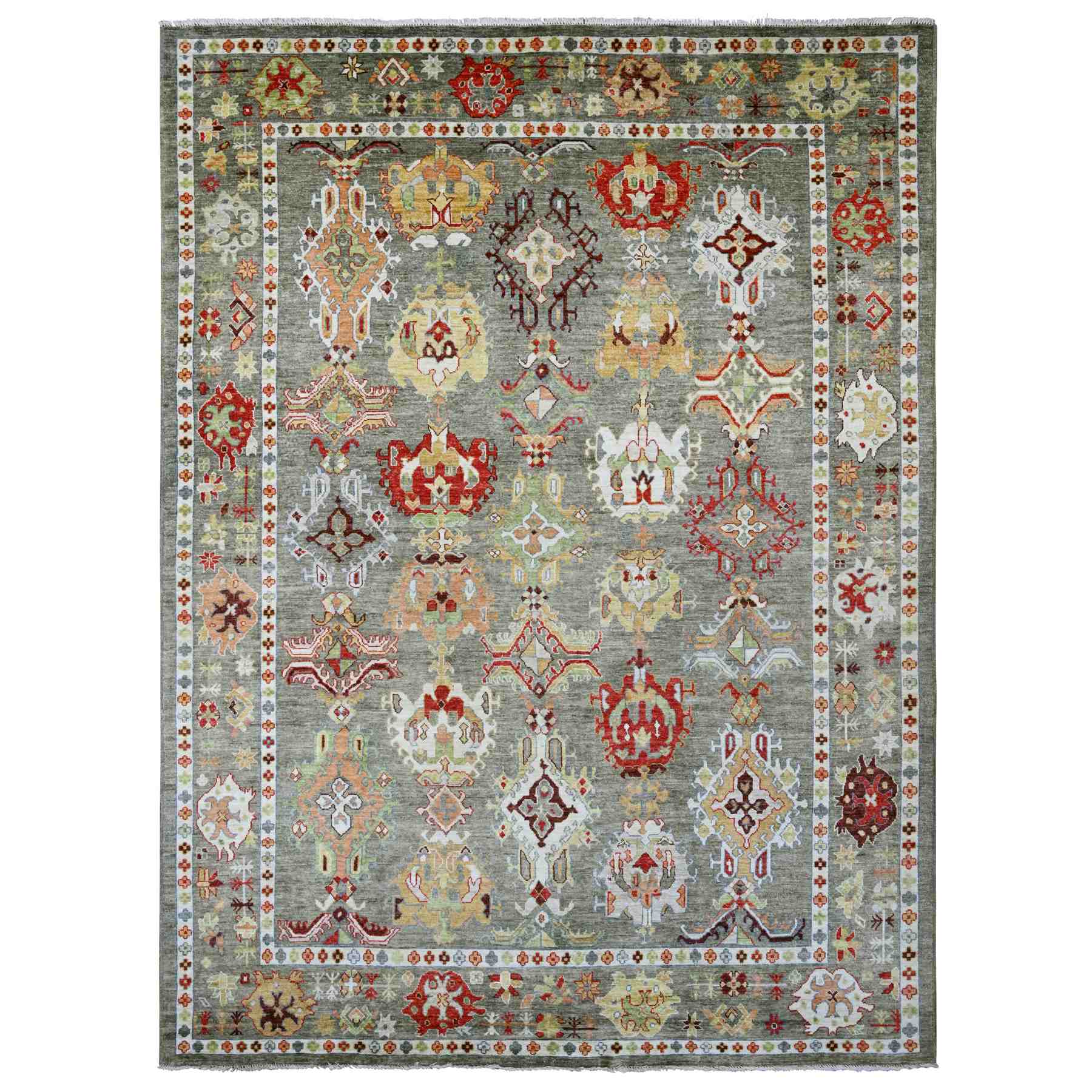 Oushak-And-Peshawar-Hand-Knotted-Rug-449295