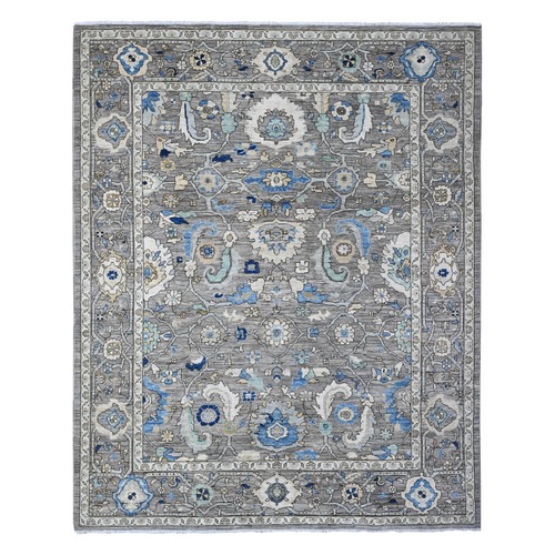 Laid Back Gray, Hand Knotted Velvety Wool, Vegetable Dyes, Fine Aryana Peshawar With Heriz All Over Design, Oriental Rug