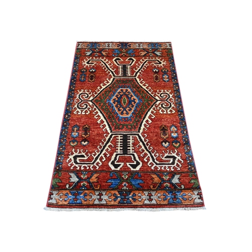 Chili Red, All Natural Wool, Borderless, Kazak With Caucasian Design, Vegetable Dyes, Tribal Motifs, Densely Woven, Hand Knotted Oriental Rug
