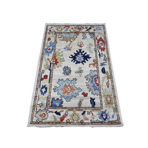 Isabelline White, Hand Knotted Afghan Angora Oushak, Natural Dyes, Wool Weft, All Over Tribal Flower And Leaf Design, Oriental Rug