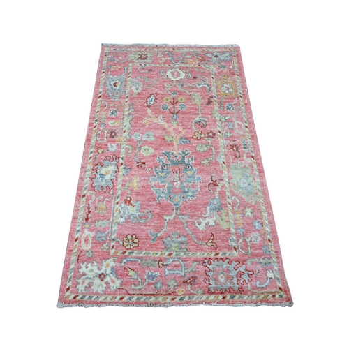 Candy Pink, Vegetable Dyes, Wool Foundation, Hand Knotted Afghan Angora Oushak With All Over Rural Flower And Leaf Pattern, Oriental Rug