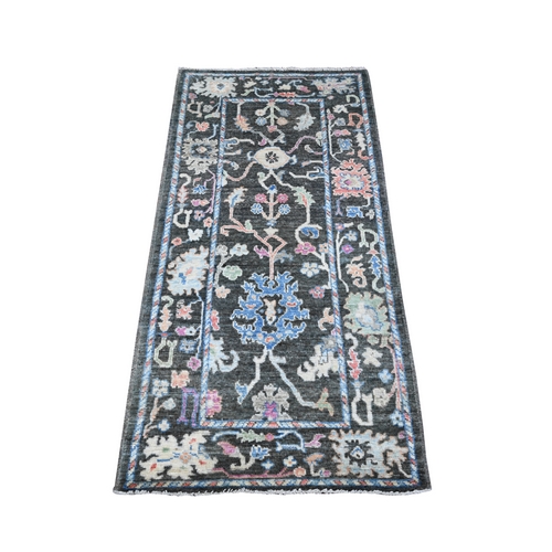 Black Grain, Colorful Afghan Angora Oushak, Hand Knotted, Wool Weft, Natural Dyes, Rural Medallions All Over Design, Runner Oriental Rug