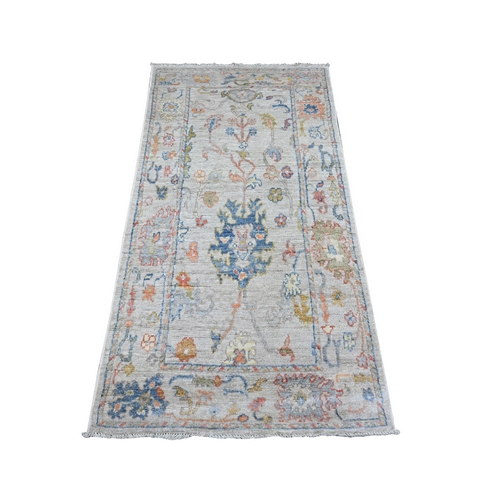 Silver Gray, Hand Knotted Soft Wool Weft, Natural Dyes With Rural Flower And Leaf Design, Afghan Angora Oushak, Oriental Rug