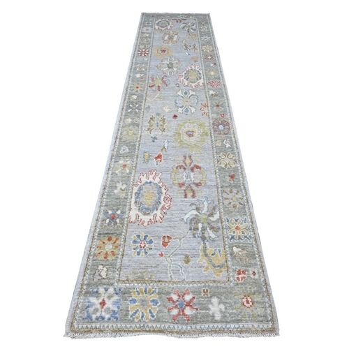 Spanish Gray, Afghan Angora Oushak, Natural Dyes With Tribal Flower And Leaf Design, Soft Wool Weft, Hand Knotted, Runner Oriental Rug