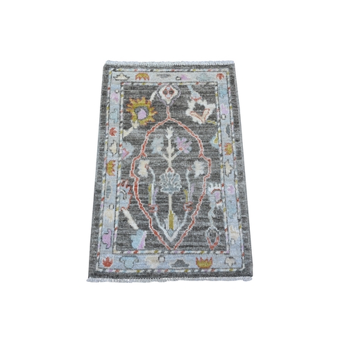Chameleon Gray, Hand Knotted with All Over Rural Flower And Leaf Motifs, Afghan Angora Oushak Mat, Natural Dyes, Wool Weft, Oriental Rug