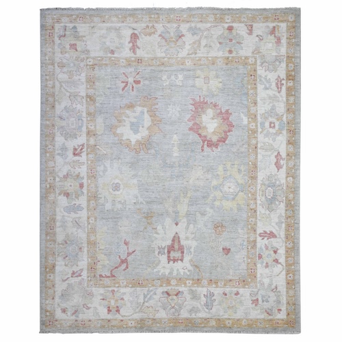 Gainsboro Gray, All Over Tribal Flower And Leaf Design, Natural Dyes, Wool Weft, Hand Knotted, Afghan Angora Oushak, Oriental Rug