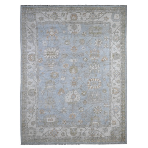 Alaskan Blue, Natural Dyes, Hand Knotted, Extra Soft Wool Weft, Rural Motifs All Over Design, Afghan Angora Oushak, Oriental Rug