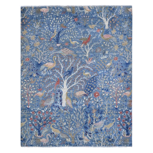 Periwinkle Blue, Natural Dyes, Afghan Peshawar with Birds of Paradise Design, Natural Wool, Hand Knotted, Oriental Rug