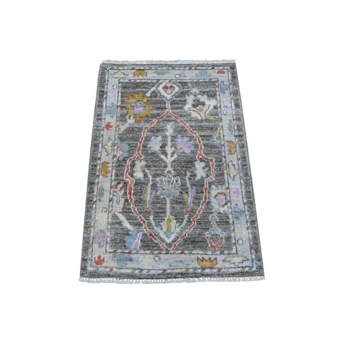Power Gray, Hand Knotted, Afghan Angora Oushak, Wool Weft, Village Flower And Leaf Design, Natural Dyes, Mat Oriental Rug