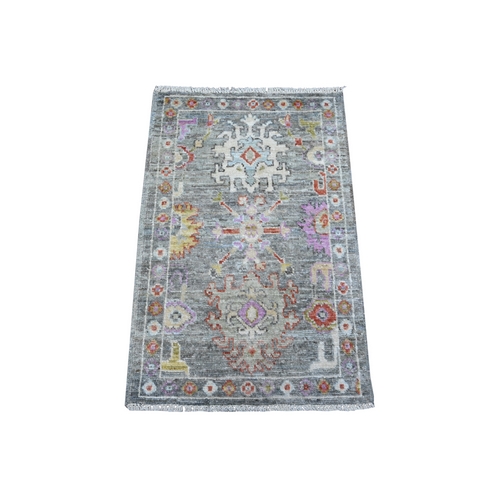 Sonic Gray, Wool Weft Afghan Angora Oushak, Hand Knotted, Natural Dyes, Tribal Flower And Leaf Design, Mat Oriental Rug