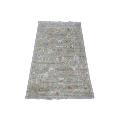 Swamp Green, Hand Knotted Tribal Floral All Over Design, Vegetable Dyes, Wool Weft, Afghan Angora Oushak, Oriental Rug