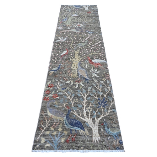 Templeton Gray, Afghan Peshawar with Birds of Paradise Design, Abrash, Vegetable Dyes, 100% Wool, Hand Knotted Runner Oriental 