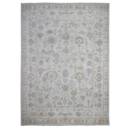 Titan White, Afghan Angora Oushak With Wool Weft, Hand Knotted, Vegetable Dyes, Village Flower And Leaf Medallions All Over Design, Oriental Rug
