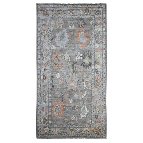 Pastel Gray, Rural Medallions All Over Design, Wool Weft, Natural Dyes, Hand Knotted, Afghan Angora Oushak, Wide Runner Oriental Rug
