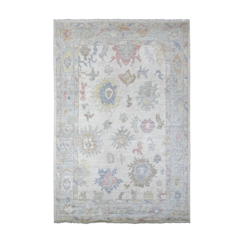 Dove White, Hand Knotted With Wool Foundation, Village Floral All Over Design, Vegetable Dyes, Angora Oushak, Afghan Oriental Rug