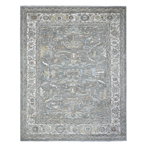 Ultimate Gray, Hand Knotted With Sickle Leaf Design, Densely Woven, Velvety Wool, Vegetable Dyes, Fine Peshawar Heriz, Oriental Rug