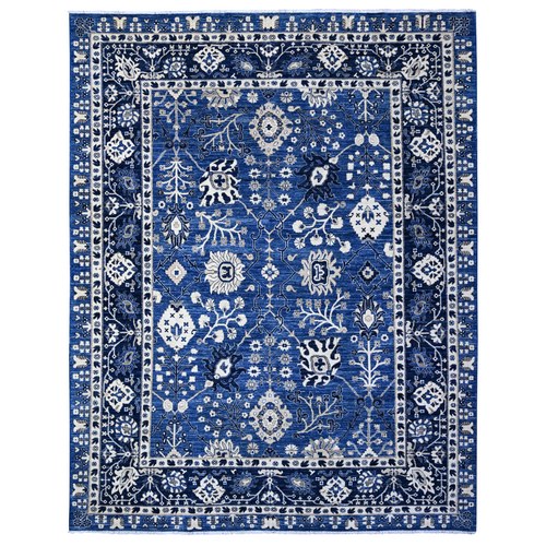 Blue Yonder, Vegetable Dyes, Soft Wool, Fine Peshawar With All Over Mahal Design, Hand Knotted, Oriental Rug