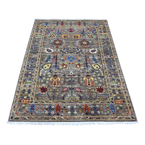 Nevada Gray, Fine Aryana with Natural Dyes, 100% Wool, Hand Knotted, Ziegler All Over Colorful Mahal Design, Oriental Rug