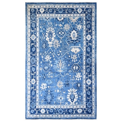 Imperial Blue, Afghan Angora Oushak with All Over Leaf Motifs, Veggie Dyes, 100% Wool, Hand Knotted, Oversized, Oriental Rug