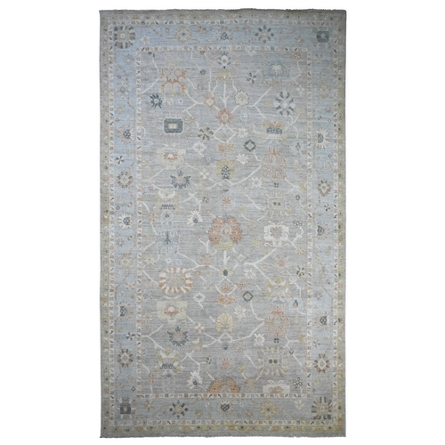 Spanish Gray, 100% Wool, Afghan Angora Oushak with All Over Vines Design, Natural Dyes, Hand Knotted, Galley Size, Wide Runner, Oriental 